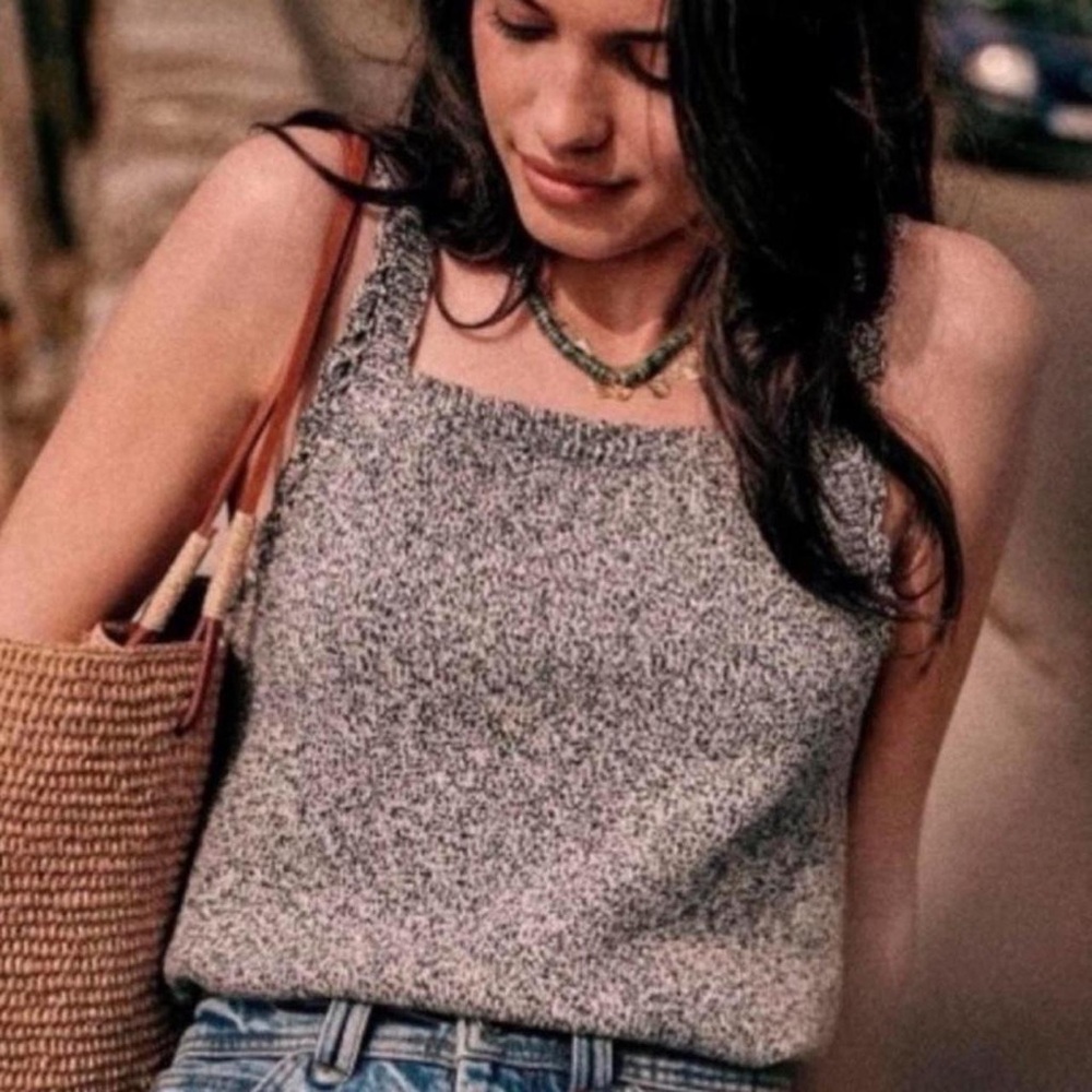 Sezane Marled Grey Knit Square-Neck Camisole Tank